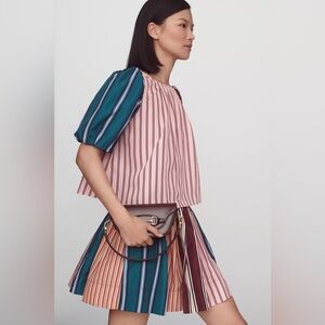 Anthropologie Pink and Teal Striped Blouse